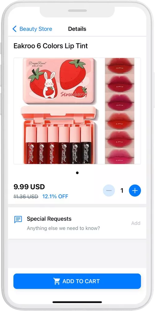 beauty store item add to cart ios