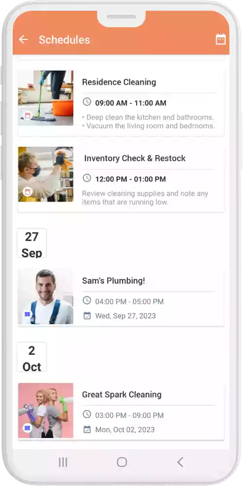 Home Service App schedules