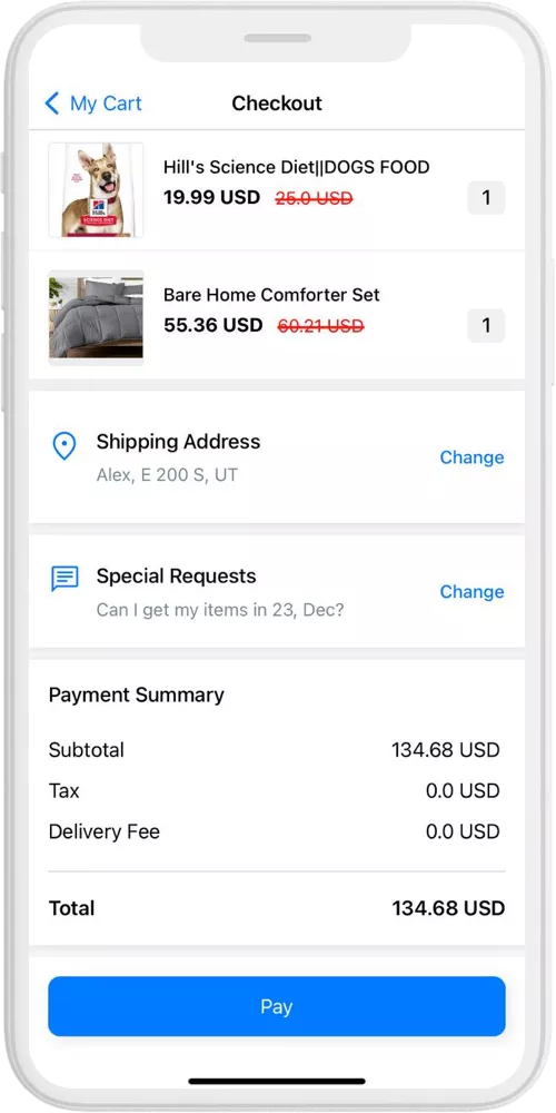 Shopping App checkout ios