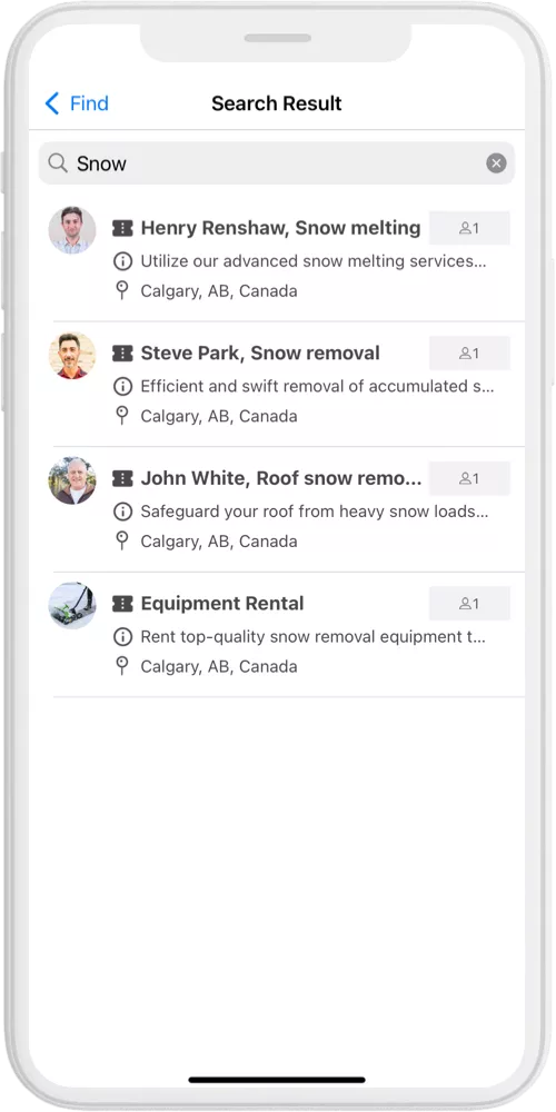 snow removal app search booking ios