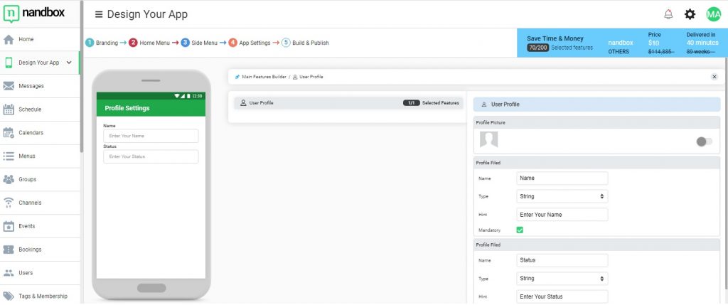 Set the attributes for users to create their own profiles.